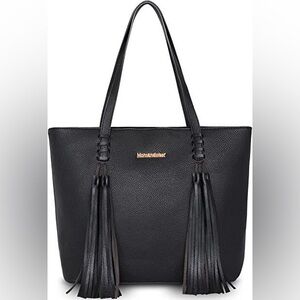 Montana West Black Vegan Leather Shoulder Bag with Tassels & CC Pocket